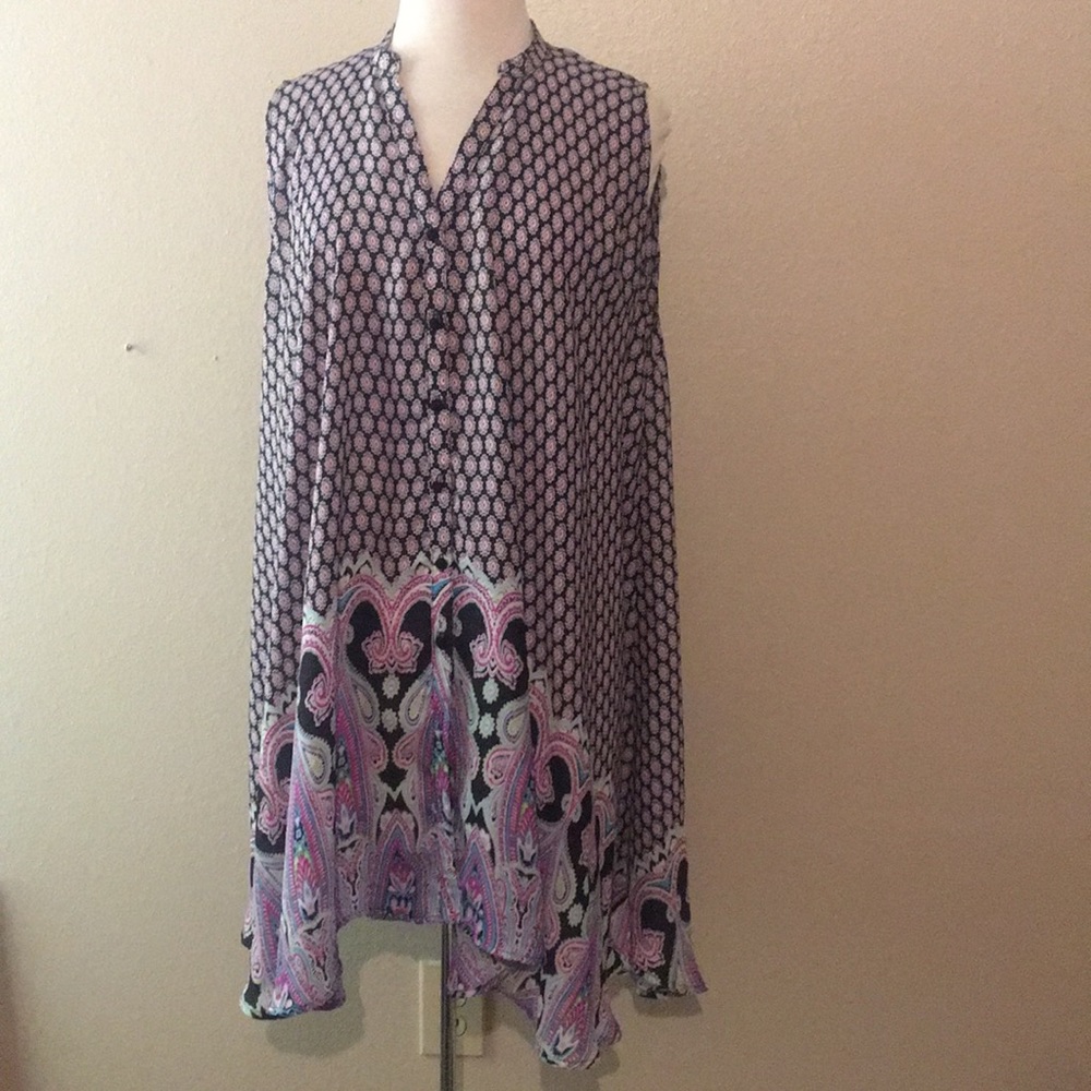 Umgee Sleeveless Button Up Flare V Neck Mini M